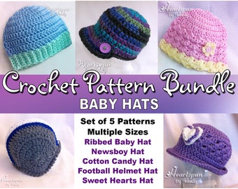 SAVE on this CROCHET PATTERN Bundle for 5 Baby Hat Styles, 3 Sizes Each Pattern, Instant Download