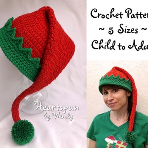 CROCHET PATTERN for you to make a Christmas Elf Hat in 5 sizes, Child to Adult, Easy to Understand directions, Great photo prop Pdf Download