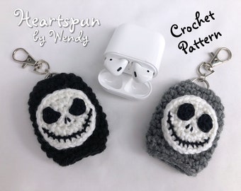 CROCHET PATTERN to make a Skeleton Apple Airpod Earbud Holder with clip, complete protection, hole on top for charging. Digital PDF