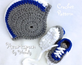 CROCHET PATTERN To make a Football Helmet Baby Hat with optional chin straps and Baby Sports Cleats Shoes, see item details for sizes. PDF