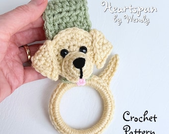 MOTIF AU CROCHET pour réaliser un anneau porte-serviettes pour chien Labrador Retriever avec une sangle repliable ou une sangle à trou de bouton. Téléchargement instantané, PDF