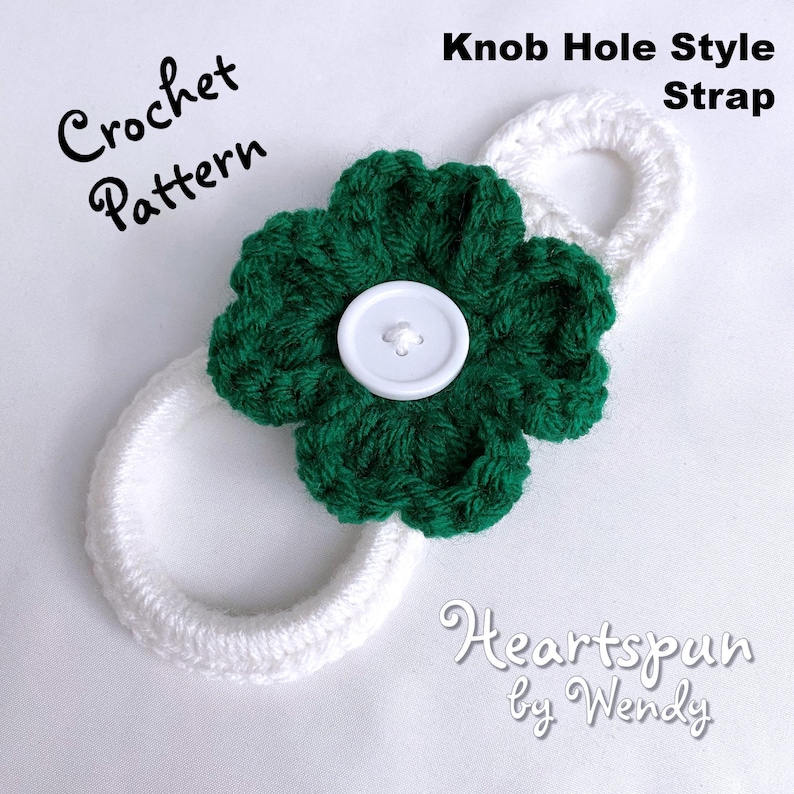 CROCHET PATTERN 3D Shamrock Four Leaf Clover Towel Holder Ring with two strap styles for hand or dish towels. PDF Download image 6