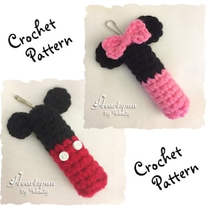 CROCHET PATTERN to make a Mickey Mouse & Minnie Mouse Lip Balm Holder, Fits chapstick or similar size lip balm, Pdf Format, Instant Download