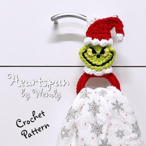 CROCHET PATTERN to make a Grinch Christmas Kitchen or Bath Towel Holder Ring. Instant Download. Towel topper pattern, crochet towel holder
