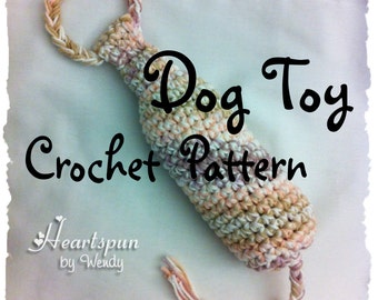 CROCHET PATTERN to make a Crinkle Tug & Toss Dog Toy, instant download, PDF Format.  Holds a water bottle, has loop handle and tug tail.