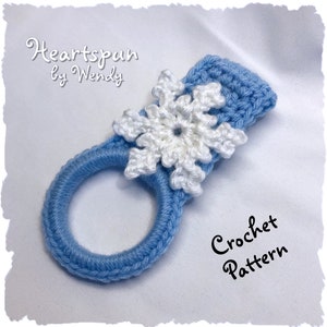 CROCHET PATTERN to make a Snowflake towel Ring with fold over strap or knob hole strap for hand or dish towels. Instant Download, PDF image 7