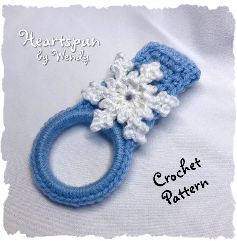 CROCHET PATTERN to make a Snowflake towel Ring with fold over strap or knob hole strap for hand or dish towels. Instant Download, PDF image 7