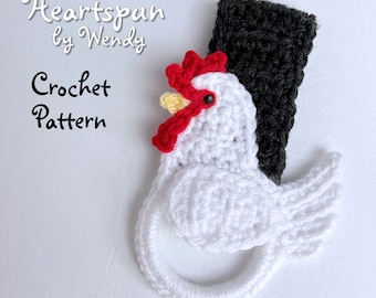 MODÈLE AU CROCHET pour réaliser un anneau porte-serviettes de cuisine ou de bain pour poule. Téléchargement instantané PDF. Modèle de topper de serviette, porte-serviettes de poulet de ferme