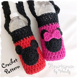 CROCHET PATTERN to make a Mickey Mouse & Minnie Mouse drink Carrier and applique, for water, soda, sport drink. Pdf Format, Instant Download