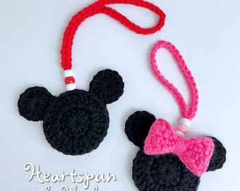 Mickey or Minnie Mouse Car Mirror Hanger or Ornament, handmade crochet. Rear view mirror decor, Christmas ornament, soap bottle decoration