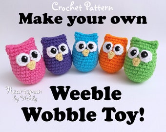 CROCHET PATTERN for you to make a Fun Weeble Wobble Owl Toy with Bell, for Cats Kids and Adults, Instant download, PDF Format. Cat Pet Toy