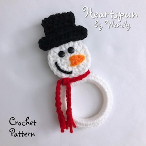CROCHET PATTERN for a Snowman Towel Holder Ring with 2 strap styles for hand or dish towels, Kitchen Decor. Instant Download, PDF