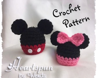 CROCHET PATTERN to make a Mickey Mouse and Minnie Mouse EOS Lip Balm Holder, Pdf Format, Instant Download. Easy to Understand Instructions