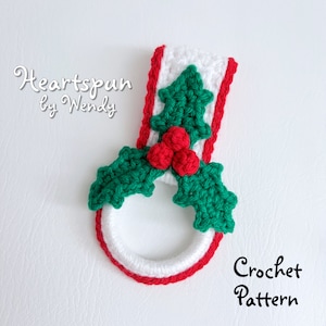CROCHET PATTERN to make a Christmas Holly Berry Towel Holder Ring. PDF Instant Download. Towel topper pattern, crochet dish towel holder
