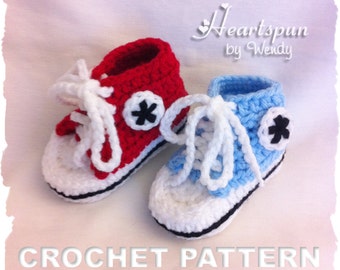 CROCHET PATTERN to make Converse Baby Shoes in 4 sizes, For Boys or Girls, PDF Format, Instant Download.