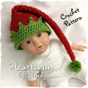 CROCHET PATTERN for you to make a Christmas Elf Baby and Child Hat and Shoe Set in 5 sizes, Great photo prop. Pdf Format Instant Download image 8