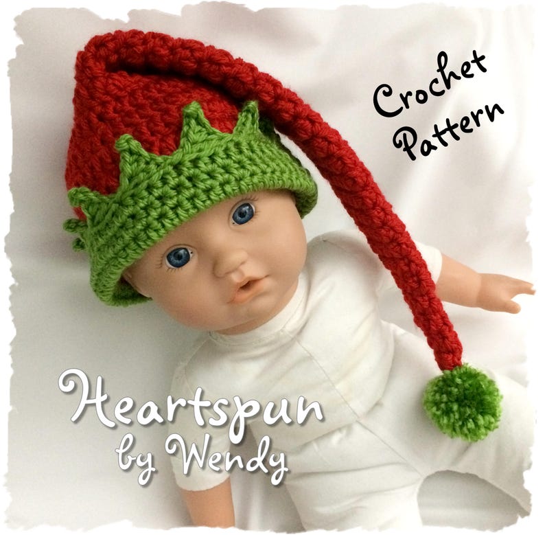 CROCHET PATTERN for you to make a Christmas Elf Baby and Child Hat and Shoe Set in 5 sizes, Great photo prop. Pdf Format Instant Download image 8