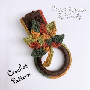CROCHET PATTERN to make a Fall Leaf Kitchen or Bath Towel Holder Ring with 2 Strap Styles. Fall Halloween Decoration, PDF Instant Download