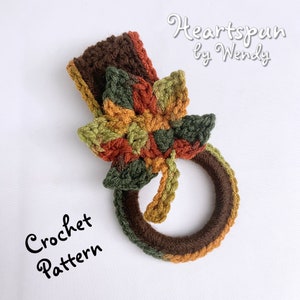 CROCHET PATTERN to make a Fall Leaf Kitchen or Bath Towel Holder Ring with 2 Strap Styles. Fall Halloween Decoration, PDF Instant Download