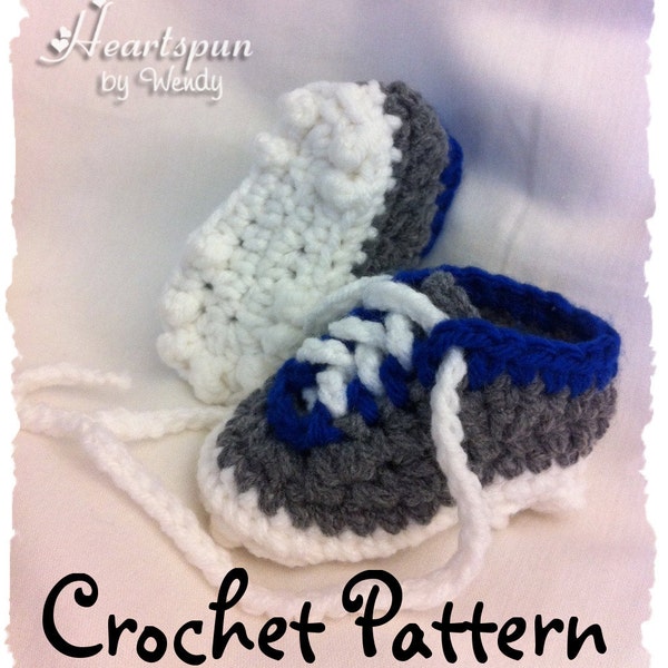 CROCHET PATTERN to make these Baby Sports Cleats Lace up Shoes in 5 sizes, For Boys or Girls, PDF Format, Instant Download.