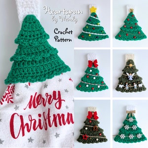 CROCHET PATTERN to make a Layered Christmas Tree Towel Holder Ring for Kitchen or Bath, 2 strap styles, decoration ideas. PDF Digital File