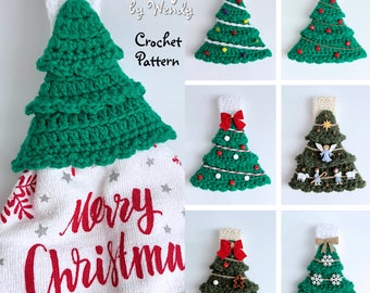 CROCHET PATTERN to make a Layered Christmas Tree Towel Holder Ring for Kitchen or Bath, 2 strap styles, decoration ideas. PDF Digital File
