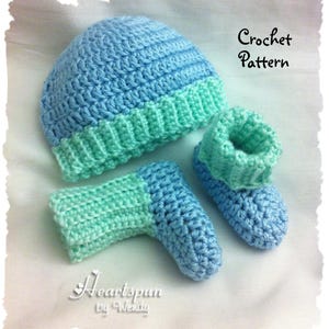 CROCHET PATTERN to make a Ribbed Baby Hat and Bootie Sock Set, Boy or Girl, 3 sizes, PDF Format, Instant download.