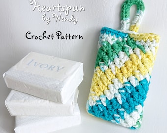 CROCHET PATTERN to make a Ripple Stitch Soap Sack, Soap Sock, Soap Bar Saver, Soap Holder, Soap Cozy, Washcloth, Eco Friendly. PDF Download