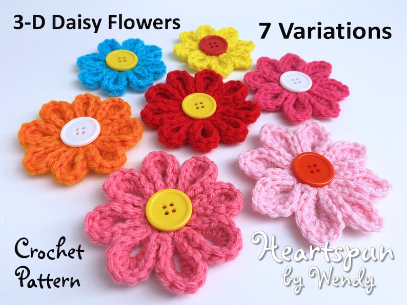 CROCHET PATTERN to Make 3D Daisy Flowers in 7 Variations 2 Etsy