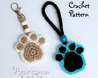 CROCHET PATTERN to make a Mini Paw Print Keychain, Bag Clip, Hanging Ornament or Applique. Cat or Dog Pawprint, PDF Instant Download