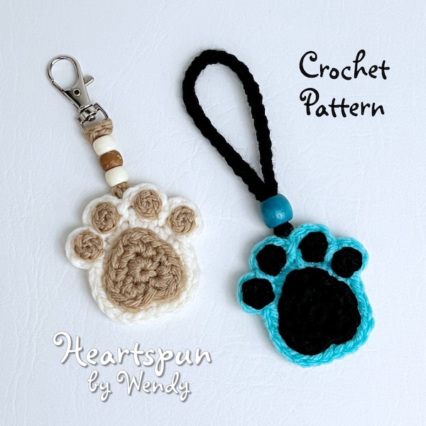 CROCHET PATTERN to make a Mini Paw Print Keychain, Bag Clip, Hanging Ornament or Applique. Cat or Dog Pawprint, PDF Instant Download