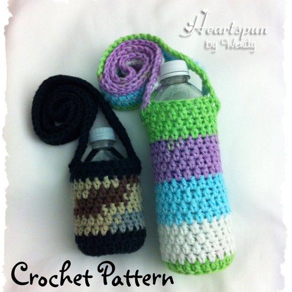 CROCHET PATTERN for you to make a Changing Colors Water Bottle Holder / Drink Carrier in 2 sizes, Full and Mini Size, Instant Download, PDF