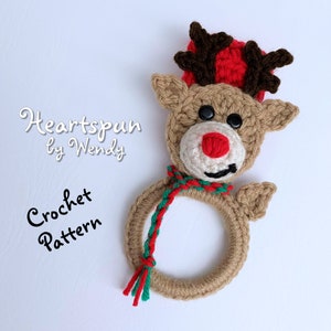 CROCHET PATTERN to make a Rudolph the Reindeer Christmas Kitchen or Bath Towel Holder Ring. Instant Download. Towel topper crochet pattern
