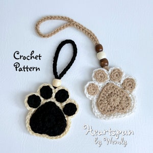 CROCHET PATTERN to make a Paw Print Car Mirror Hanger, Hanging Ornament, or applique. Soap or wine bottle ornament. Instant Download, PDF