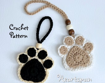 CROCHET PATTERN to make a Paw Print Car Mirror Hanger, Hanging Ornament, or applique. Soap or wine bottle ornament. Instant Download, PDF