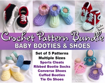 SAVE on this CROCHET PATTERN Bundle for 5 Baby Bootie and Shoe Styles, Multiple Sizes Each Pattern, Instant Download