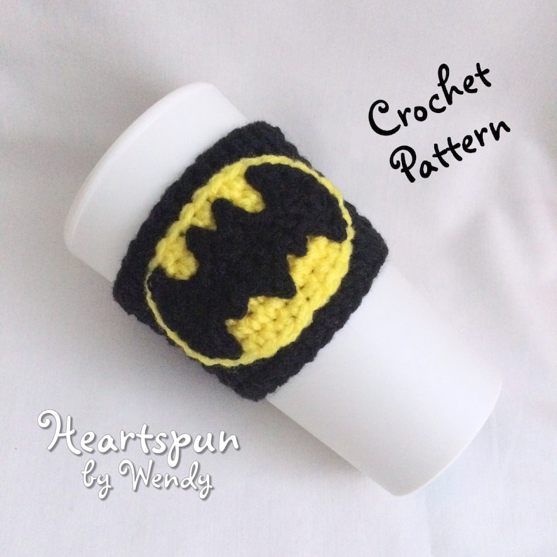 CROCHET PATTERN for you to make a Super Hero Cup Cozy and applique for coffee, tea, hot and cold drinks or other projects. Instant Download image 1