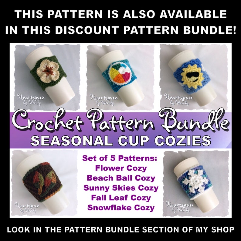 CROCHET PATTERN to make an Ice Crystal and Snowflake Coffee or Tea Cup Cozy with large Snowflake Applique, Pdf Format, Instant Download. image 7