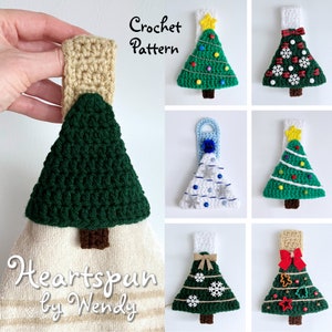 CROCHET PATTERN to make an Easy Evergreen Christmas Tree Kitchen or Bath Towel Holder Ring, 2 strap styles, decoration ideas. Digital File