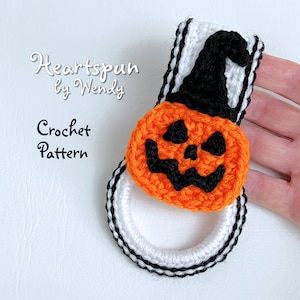 CROCHET PATTERN to make a Jack-O-Lantern Pumpkin Kitchen or Bath Towel Holder, Folding or Knob Strap. Pumpkin applique, Halloween Fall Decor