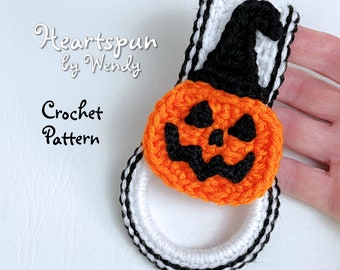 CROCHET PATTERN to make a Jack-O-Lantern Pumpkin Kitchen or Bath Towel Holder, Folding or Knob Strap. Pumpkin applique, Halloween Fall Decor