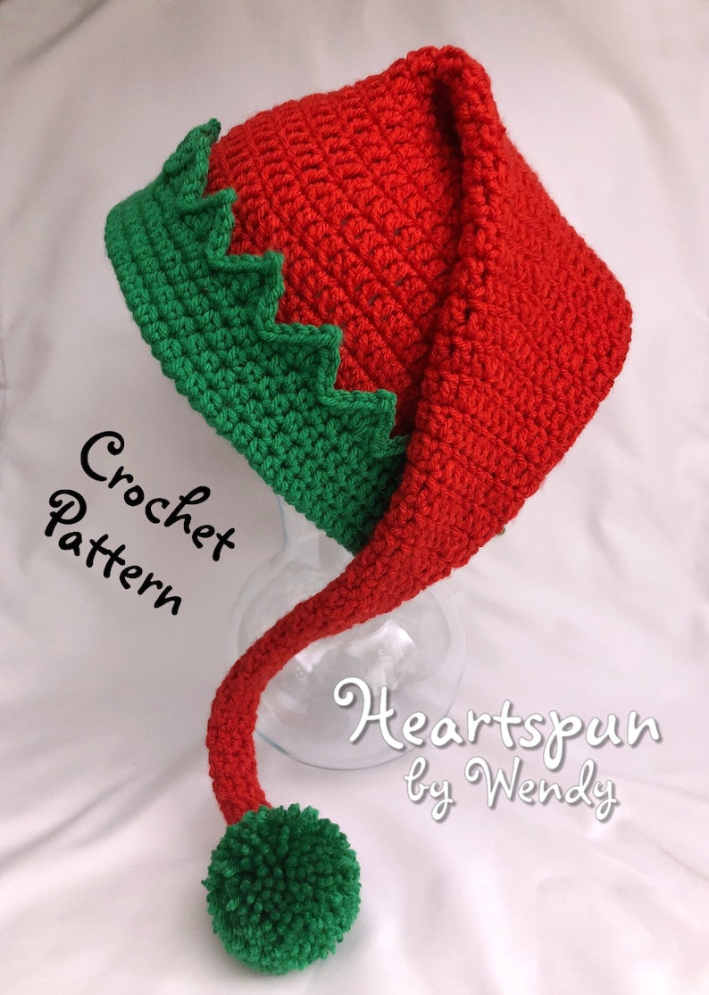 CROCHET PATTERN for you to make a Christmas Elf Hat in 5 sizes, Child to Adult, Easy to Understand directions, Great photo prop Pdf Download image 2