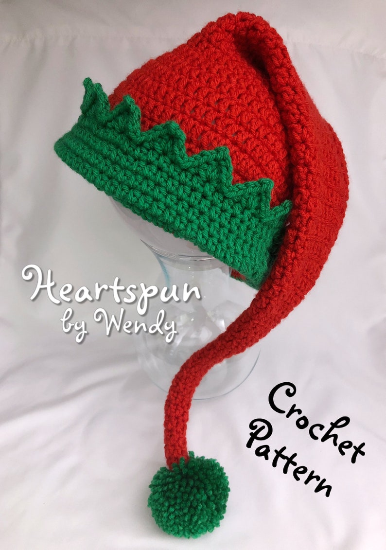 CROCHET PATTERN for you to make a Christmas Elf Hat in 5 sizes, Child to Adult, Easy to Understand directions, Great photo prop Pdf Download image 8