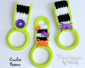CROCHET PATTERN to make a Striped Halloween Theme Kitchen or Bath Towel Holder Ring, Folding or Knob Strap. Instant Download PDF. Fall Decor