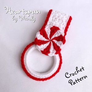 CROCHET PATTERN to make a Peppermint Candy Kitchen or Bath Towel Holder Ring with 2 Strap Styles. Christmas Decoration, PDF Instant Download