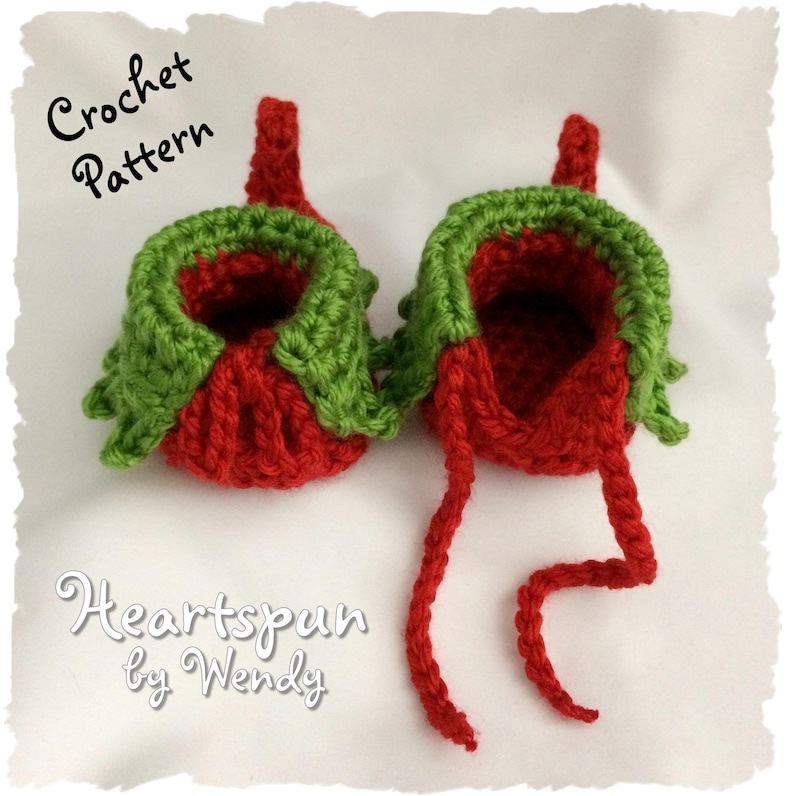 CROCHET PATTERN for you to make a Christmas Elf Baby and Child Hat and Shoe Set in 5 sizes, Great photo prop. Pdf Format Instant Download image 7