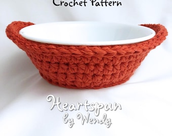 CROCHET PATTERN to make a Round Microwave Bowl Cozy in 3 sizes, Bowl Hot Pad, Hot bowl holder, crochet cotton bowl cozy Instant Download PDF
