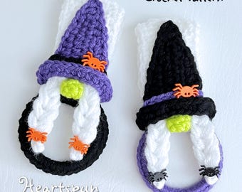 CROCHET PATTERN to make a Gnome Witch Kitchen or Bath Towel Holder Ring, Folding or Knob Strap. Instant Download PDF. Halloween Decor, Fall