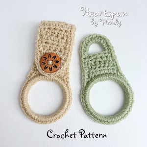 CROCHET PATTERN for you to make a Quick Towel Holder Ring with 2 strap styles, folding and knob, for hand or dish towels. Digital Download