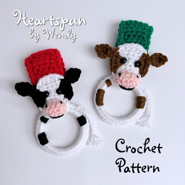 PATRÓN DE GANCHILLO para hacer un porta toallas de cocina o baño con forma de vaca de granja. Descarga instantánea en PDF. Patrón de cubre toallas, porta toallas de ganchillo.